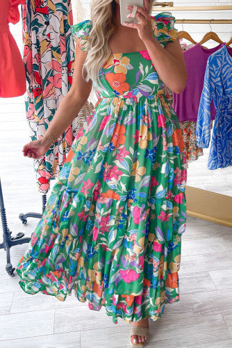 Floral Smocked Back Tiered Maxi Dress