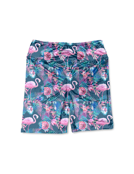 Feisty Flamingo in Biker-Slip Shorts 6"