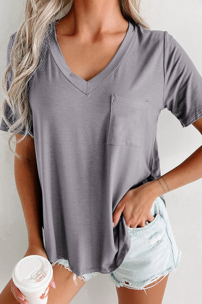 Casual V-Neck T-Shirt in Gray
