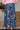 Blue Retro Floral Print Tie Elastic Waist Button Pintuck Wide Leg Jeans