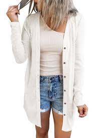 Open Front Button Cardigan in White