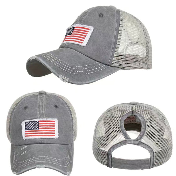 Ponytail Hole Hat in Gray