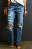 Distressed High-Waisted Denim Jeans