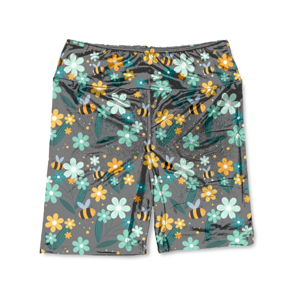 Buzzing Blossoms in Biker-Slip Shorts 6"