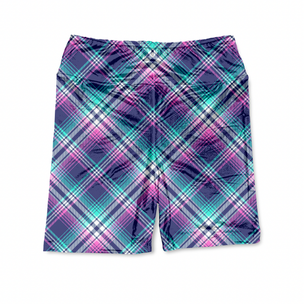 Purple Tartan in Biker-Slip Shorts 6"